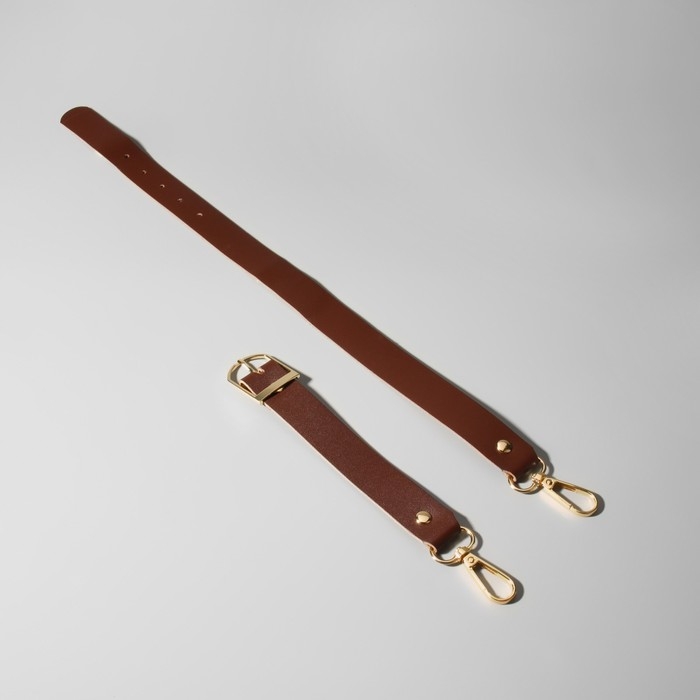 Ручка для сумки из натуральной кожи, регулируемая, с карабинами, 60 ± 2 см × 2,5 см, цвет коричневый/золотой Ручка для сумки из натуральной кожи, регулируемая, с карабинами, 60 ± 2 см × 2,5 см, цвет коричневый/золотой