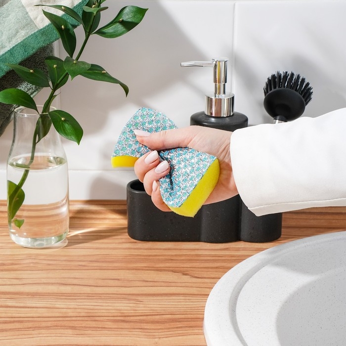 Дозатор для моющего средства с подставкой для губки и щётки «Минимал», 350 мл, цвет тёмно-коричневый Дозатор для моющего средства с подставкой для губки и щётки «Минимал», 350 мл, цвет тёмно-коричневый