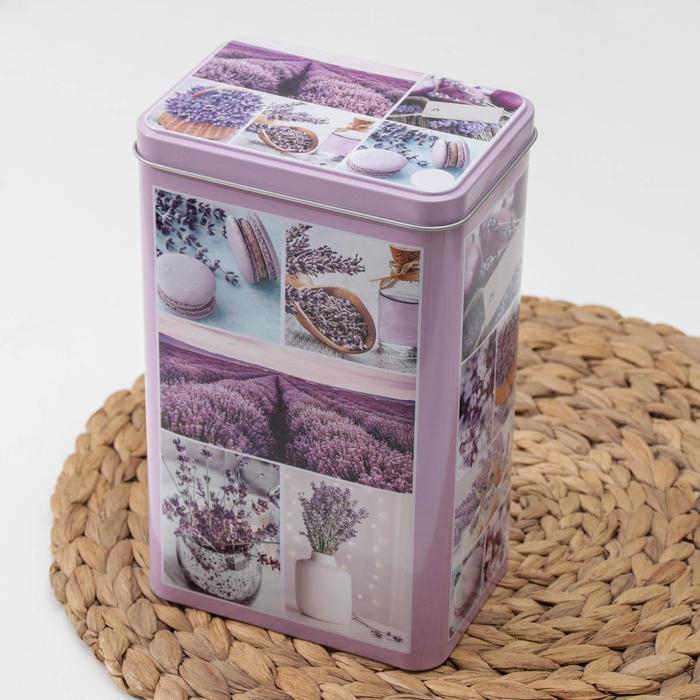 Банка с крышкой для сыпучих продуктов «Лаванда», 2,7 л, прямоугольная, 13,5×9,5 см, цвет и рисунок МИКС