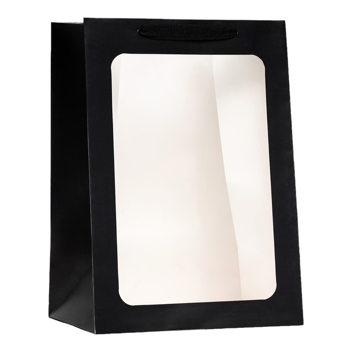 Пакет подарочный, с окном, 35 х 25 х 18 см, черный, 1шт. Пакет подарочный, с окном, 35 х 25 х 18 см, черный, 1шт.