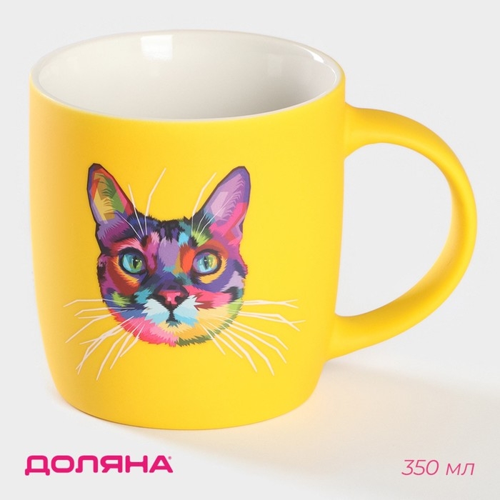 Кружка фарфоровая Доляна &laquo;Котик&raquo;, 350 мл