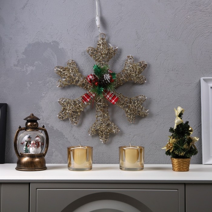 Светодиодная фигура «Снежинка с бусинами» 40 см, металл, 220 В, свечение тёплое белое Светодиодная фигура «Снежинка с бусинами» 40 см, металл, 220 В, свечение тёплое белое