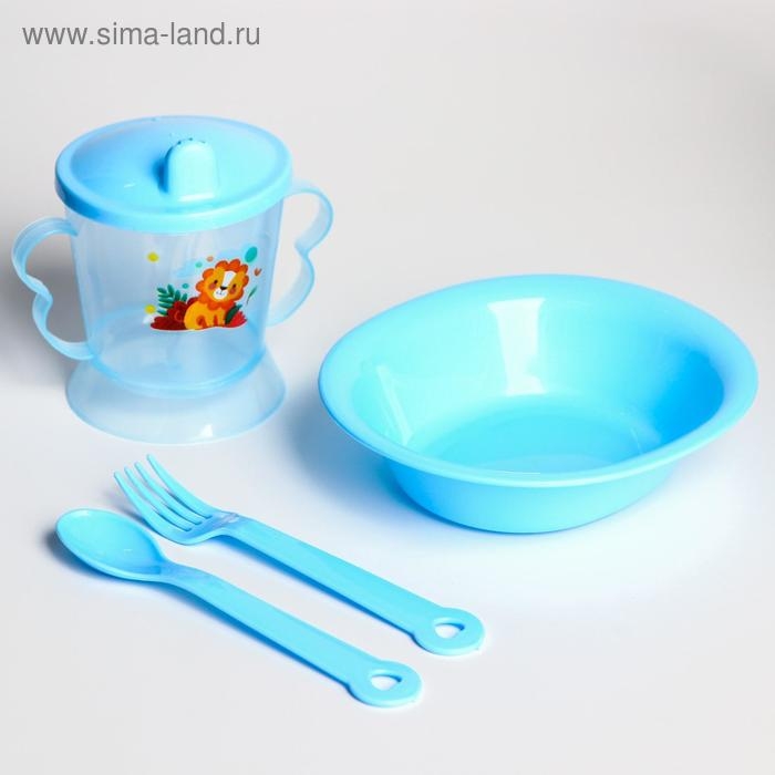 Набор для кормления: миска, поильник, вилка, ложка, цвет МИКС Набор для кормления: миска, поильник, вилка, ложка, цвет МИКС