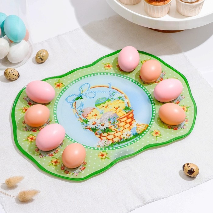 Подставка стеклянная для яиц 8 ячеек Доляна «Пасхальные цыплята», 35×24,5 см Подставка стеклянная для яиц 8 ячеек Доляна «Пасхальные цыплята», 35×24,5 см