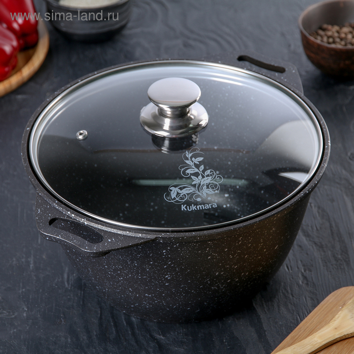 Кастрюля, 4 л, d=24 см, h=13,5 см,стеклянная крышка, антипригарное покрытие, цвет тёмный мрамор Кастрюля, 4 л, d=24 см, h=13,5 см,стеклянная крышка, антипригарное покрытие, цвет тёмный мрамор