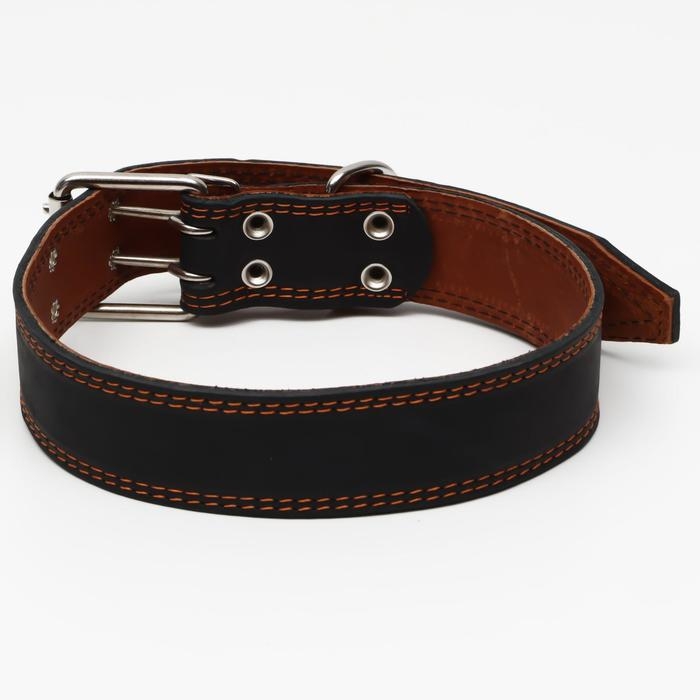 Ошейник кожаный двухслойный, 85 х 4.5 см,  ОШ 50-70 см, чёрный Ошейник кожаный двухслойный, 85 х 4.5 см,  ОШ 50-70 см, чёрный