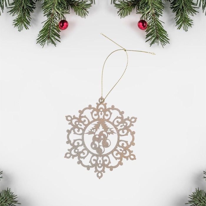 Открытка деревянная  "С Рожеством и Новым Годом! - 2" снежинка 8,2 х 11,5