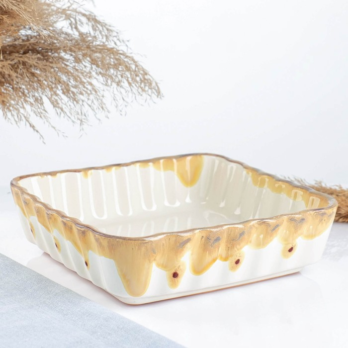 Емкость для запекания  Емкость для запекания "Волна квадратная" 1,5л / 6,5х23х23см, карамель