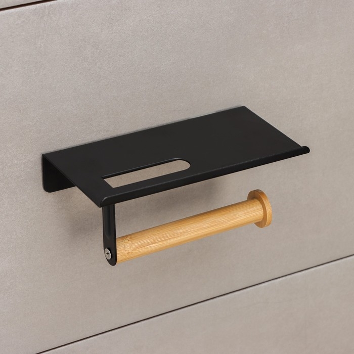 Держатель для туалетной бумаги с полочкой BAMBOO, 18×9,7×7,5 см, цвет чёрный Держатель для туалетной бумаги с полочкой BAMBOO, 18×9,7×7,5 см, цвет чёрный