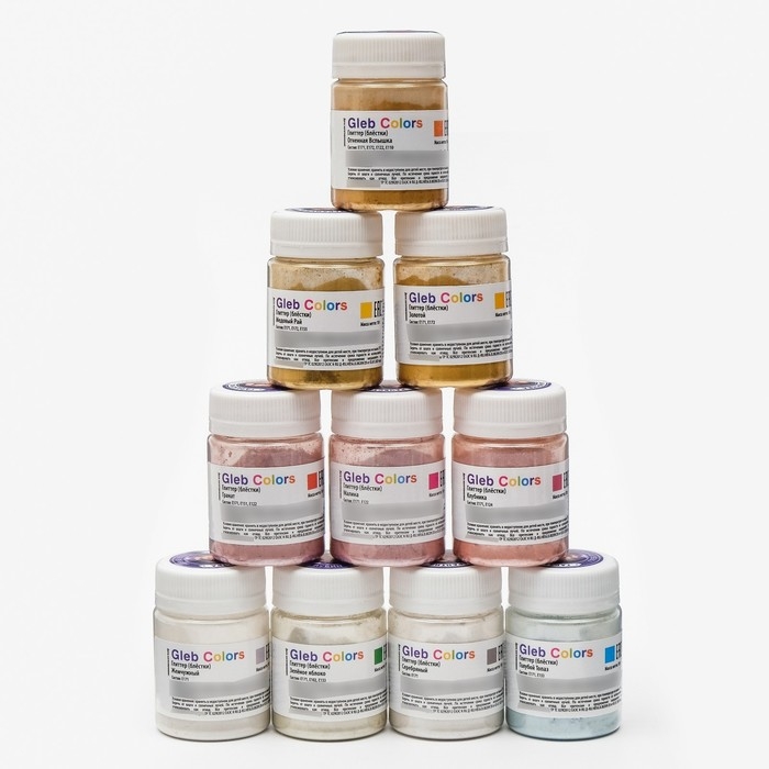 Набор пищевых Глиттеров Gleb Colors 10 цветов по 10г., шт Набор пищевых Глиттеров Gleb Colors 10 цветов по 10г., шт