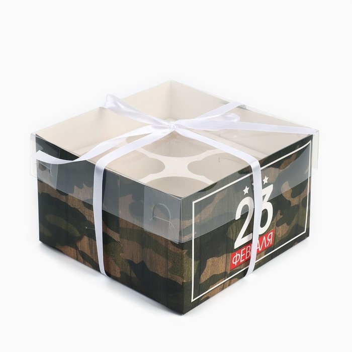 Коробка для капкейков, кондитерская упаковка, 4 ячейки «23 Февраля», 16 х 16 х 10 см Коробка для капкейков, кондитерская упаковка, 4 ячейки «23 Февраля», 16 х 16 х 10 см