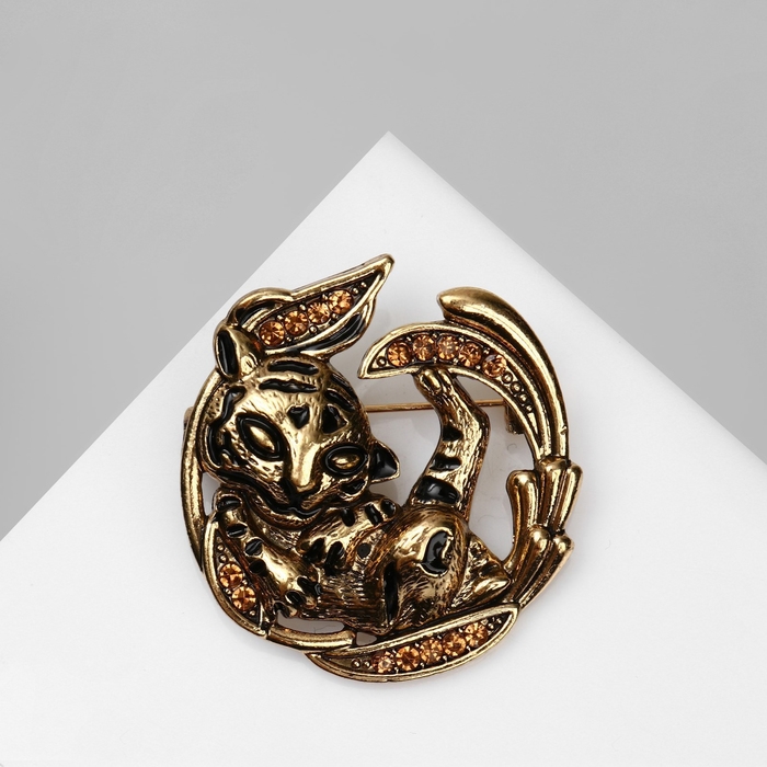Брошь «Тигр» в листве, цвет светло-коричневый в чернёном золоте Брошь «Тигр» в листве, цвет светло-коричневый в чернёном золоте