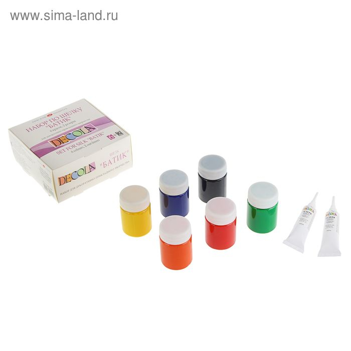 Краска по ткани (шелку), набор 6 цветов х 50 мл, ЗХК Decola  Краска по ткани (шелку), набор 6 цветов х 50 мл, ЗХК Decola "Батик" (резерв 2 штуки х 18 мл), акриловая на водной основе, (4441448)