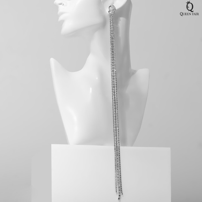 Серьги висячие со стразами «Водопад» овал 3 нити, цвет белый в серебре, 32 см Серьги висячие со стразами «Водопад» овал 3 нити, цвет белый в серебре, 32 см