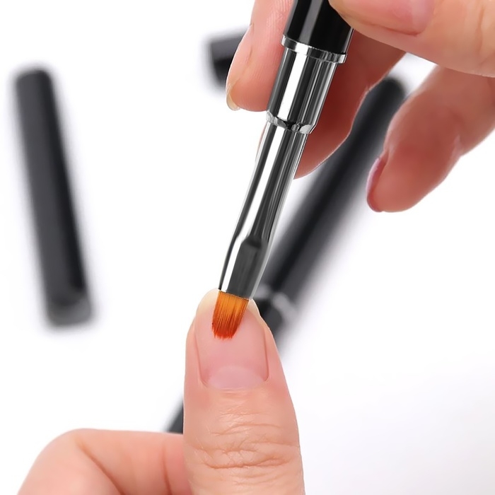 Кисть-шпатель для акрил-геля, лепесток, 14 см, d - 6 &times; 9 мм, цвет чёрный/серебристый