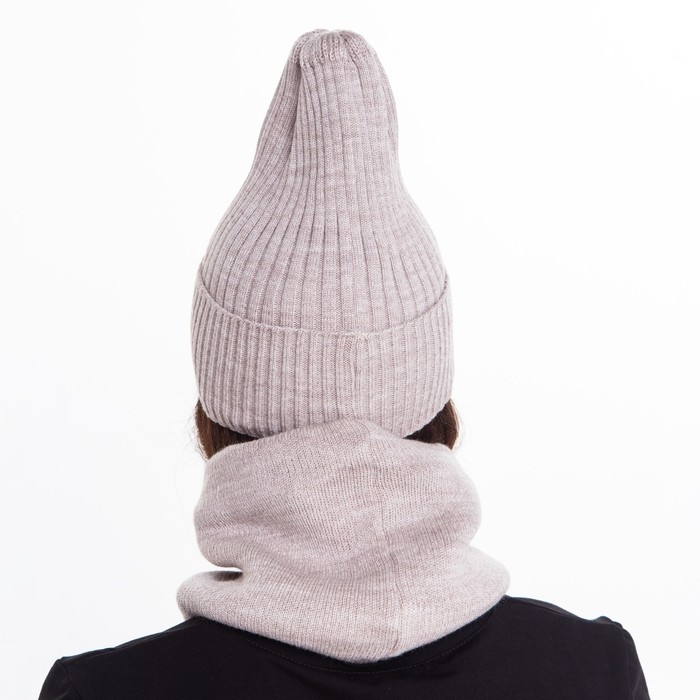 Комплект женский зимний (шапка/снуд), цвет бежевый, размер 56-58