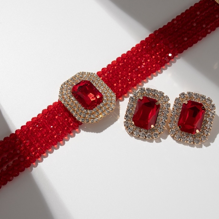 Набор 2 предмета; серьги, колье «Роскошь» крупный камень, цвет красный в золоте, 42 см Набор 2 предмета; серьги, колье «Роскошь» крупный камень, цвет красный в золоте, 42 см
