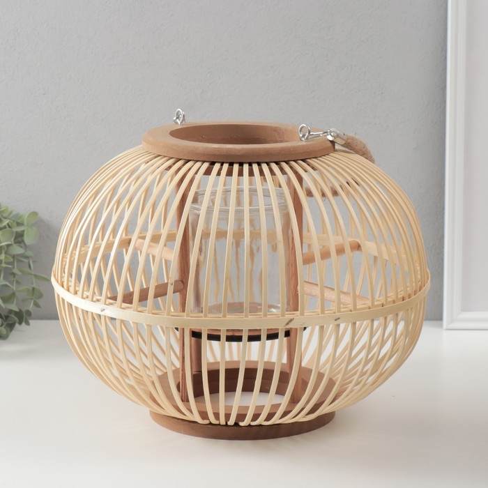 Подсвечник дерево на 1 свечу Подсвечник дерево на 1 свечу "Шар из лозы" натуральный 18х36х28 см