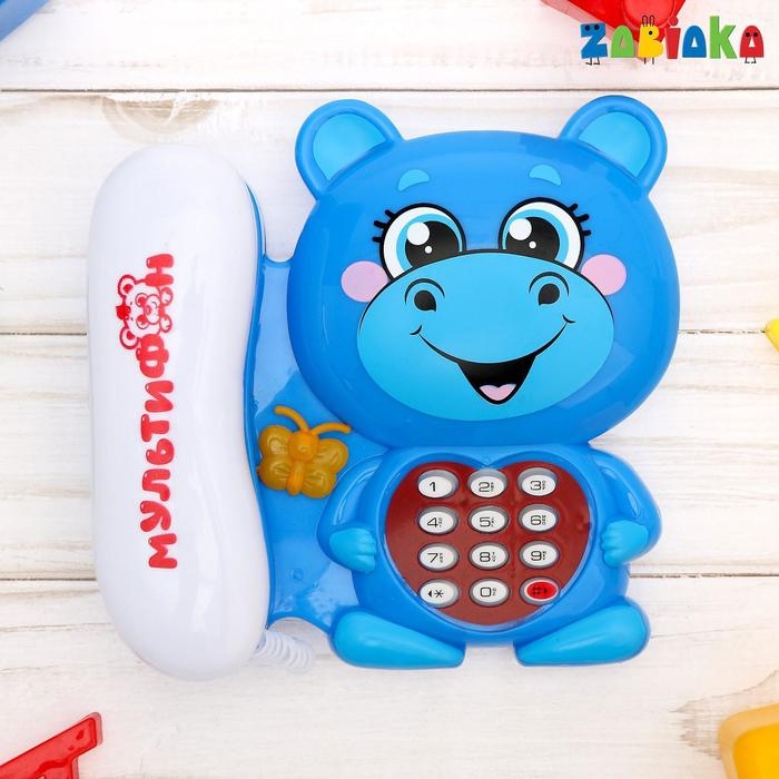 Музыкальный телефон «Мультифон: Бегемотик», русская озвучка, работает от батареек, цвет голубой Музыкальный телефон «Мультифон: Бегемотик», русская озвучка, работает от батареек, цвет голубой