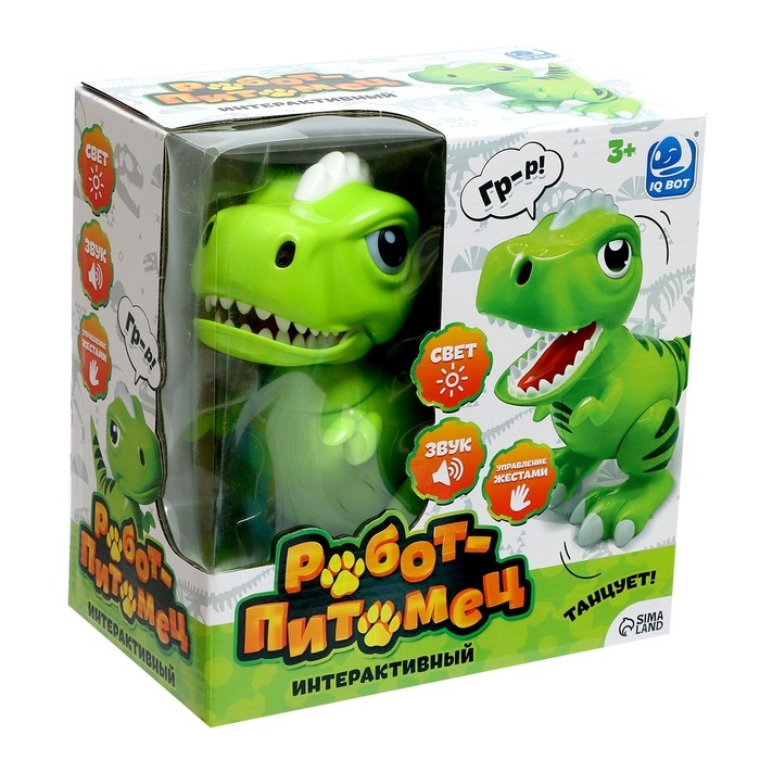 Робот динозавр «Питомец» IQ BOT, интерактивный: сенсорный, звук, свет, на батарейках Робот динозавр «Питомец» IQ BOT, интерактивный: сенсорный, звук, свет, на батарейках