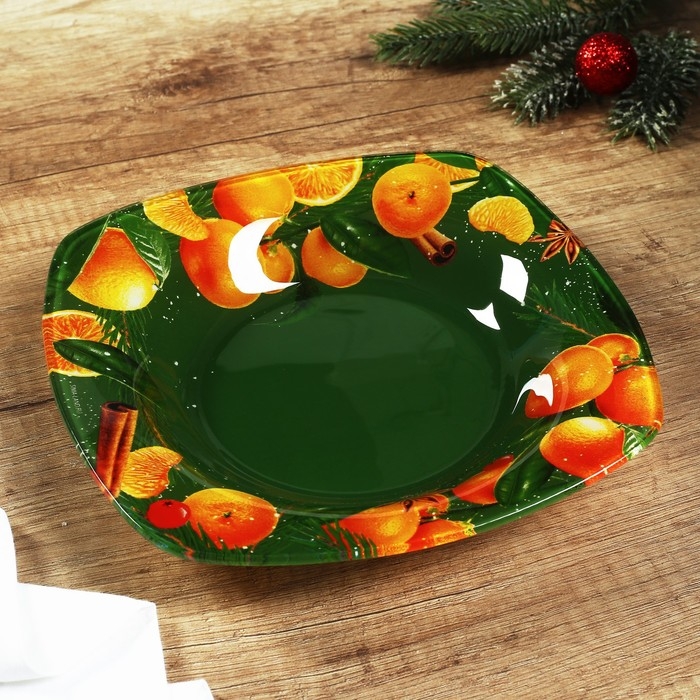Новый год. Тарелка стеклянная «Апельсины», 20 см Новый год. Тарелка стеклянная «Апельсины», 20 см