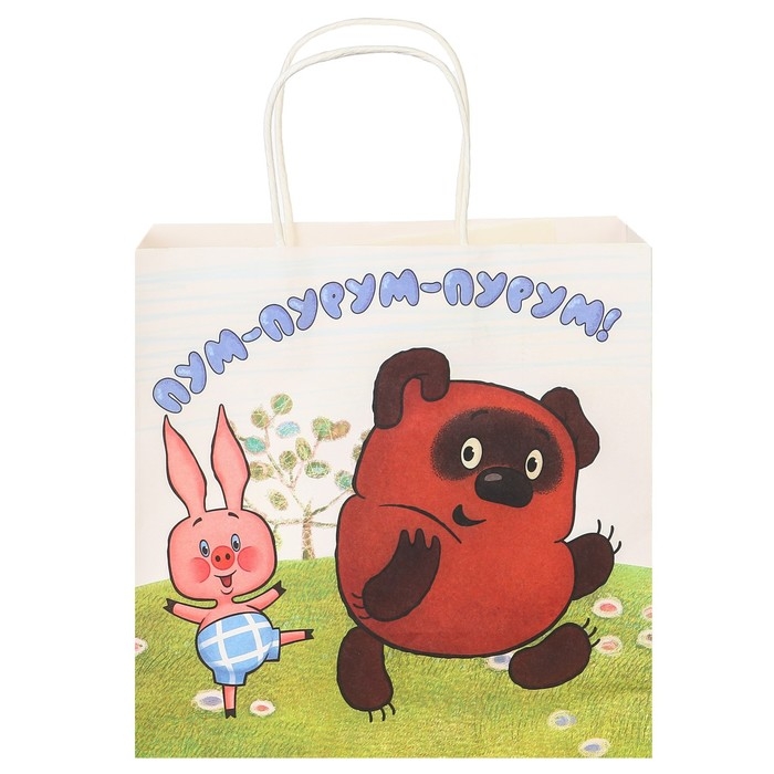 Пакет подарочный, 22х22х11 см, крафт, упаковка, Винни-Пух Пакет подарочный, 22х22х11 см, крафт, упаковка, Винни-Пух