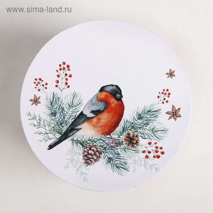Круглая подарочная коробка «Снегири», 14 х 16 см, Новый год Круглая подарочная коробка «Снегири», 14 х 16 см, Новый год