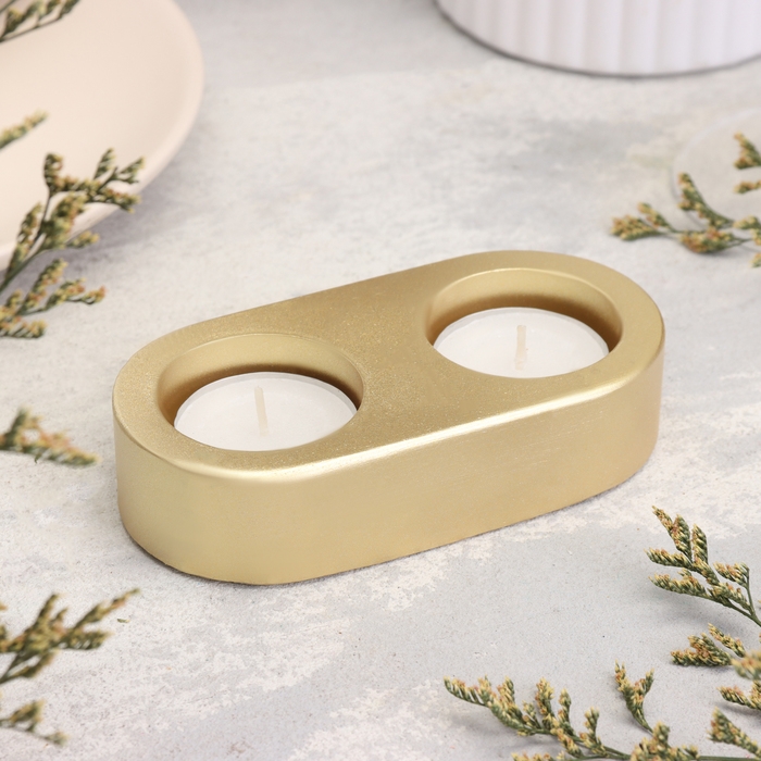 Подсвечник Подсвечник "Мрамор" из гипса для двух свечей овальный, 12х6х3см,золото