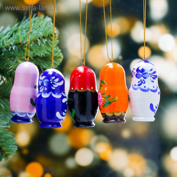Набор ёлочных подвесок «Матрёшки», 5 шт, 3×7 см, микс, ручная роспись Набор ёлочных подвесок «Матрёшки», 5 шт, 3×7 см, микс, ручная роспись