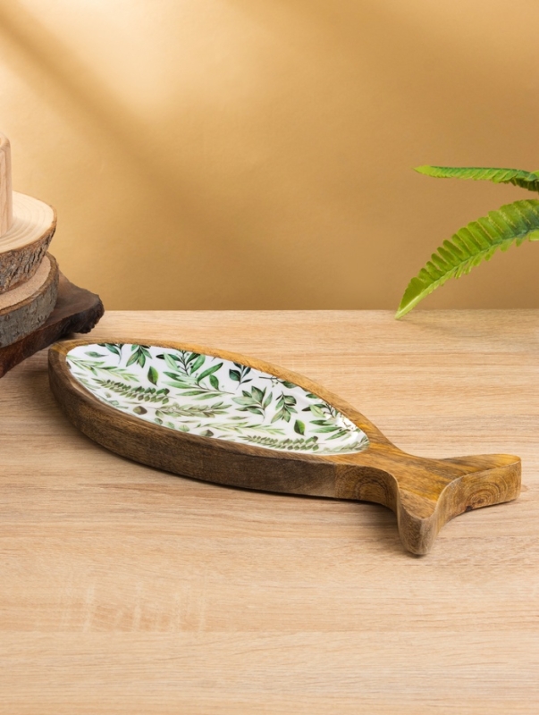 Блюдо в форме рыбки "Оливковая ветвь" дерево манго 32х11,5х2 см