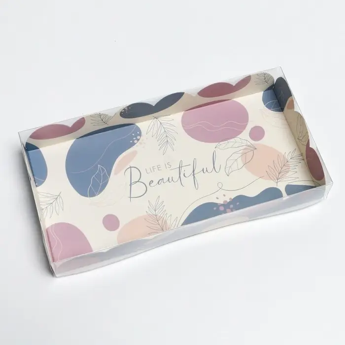 Коробка для печенья, кондитерская упаковка с PVC крышкой, &laquo;Абстракция&raquo;, 10.5 х 21 х 3 см