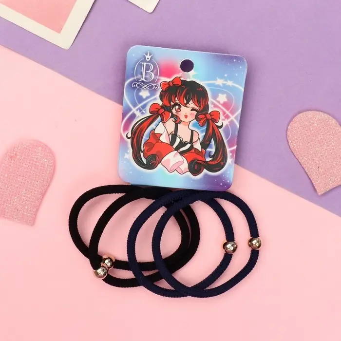 Резинка для волос  Резинка для волос "Комиксы" (набор 4 шт) девчонка бантики, 5 см, чёрный синий