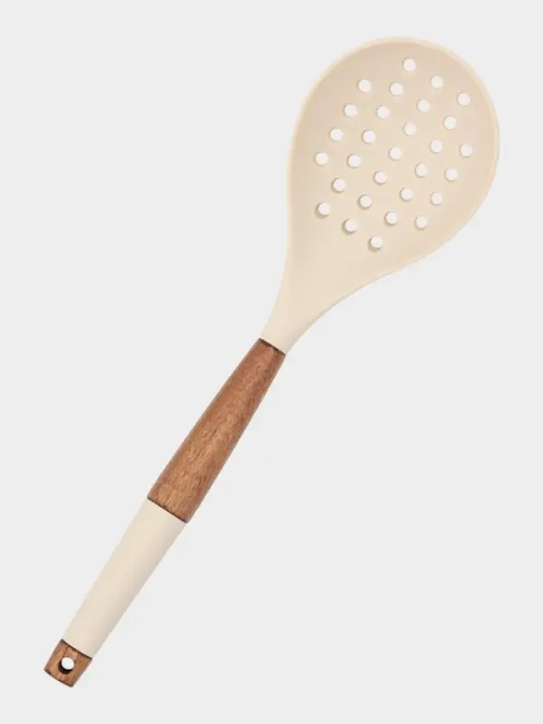 Шумовка с деревянной ручкой, силикон