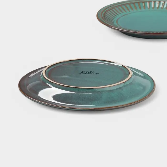 Тарелки Доляна &laquo;Винтаж&raquo;, d=20 см, набор 2 шт., керамика, бирюзовые