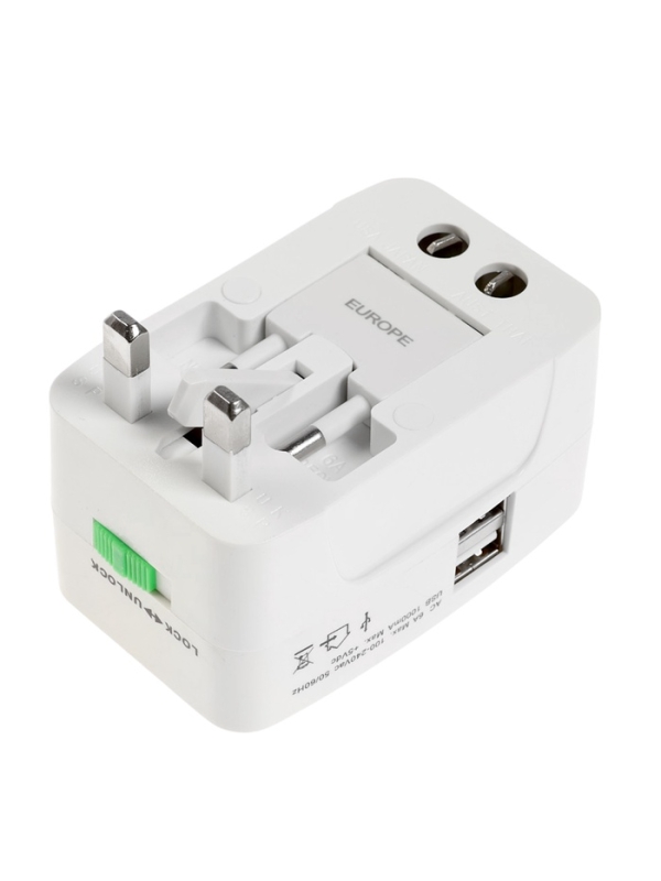 Адаптер универсальный, 3 А, 5 в 1, 1 USB-A, 220 В, белый Адаптер универсальный, 3 А, 5 в 1, 1 USB-A, 220 В, белый