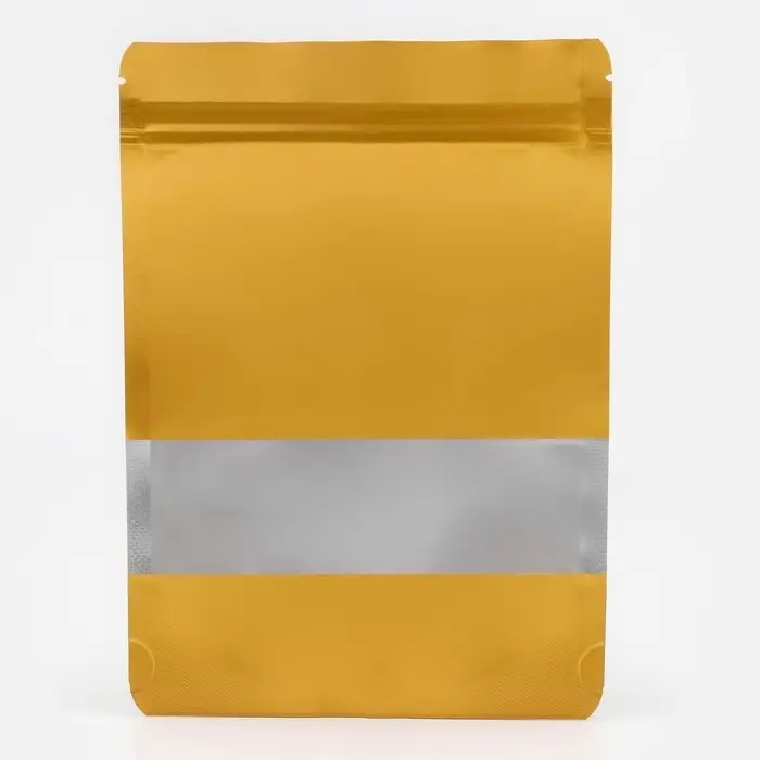 Пакет дой - пак, матовый, золотой с окном, 14&times;20+ 4 см