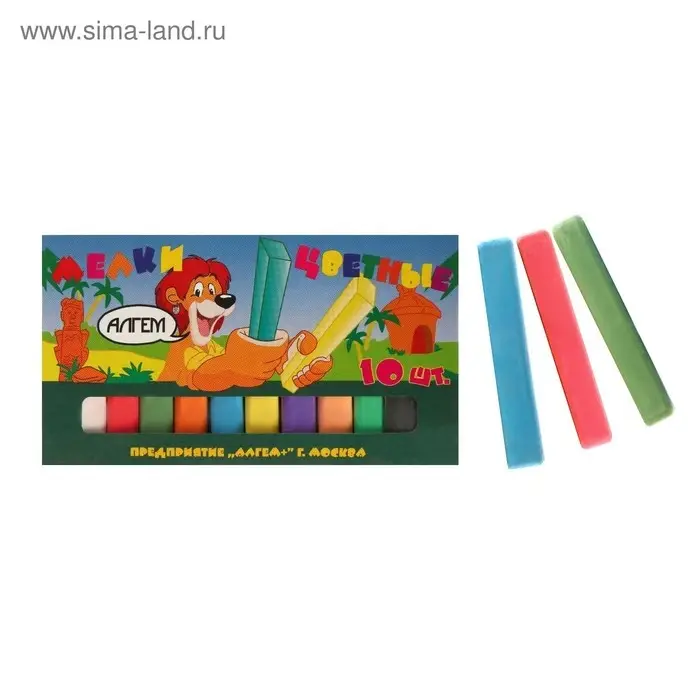 Мелки цветные «АЛГЕМ», в наборе 10 штук, квадратные