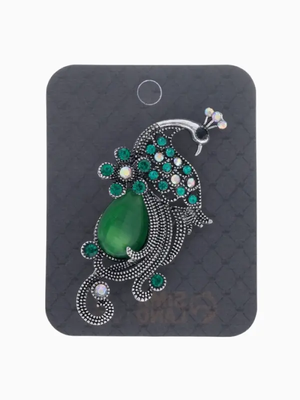 Брошь &laquo;Павлин&raquo;, элегантный, разноцветная в чернёном серебре