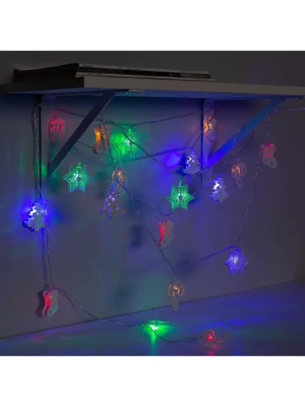 Гирлянда &laquo;Нить&raquo; 4 м с насадками &laquo;Новогодняя сказка&raquo;, IP20, прозрачная нить, 20 LED, свечение мульти, 8 режимов, 220 В