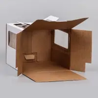 Коробка под торт 2 окна, с ручками, белая, + подложка 2.5 золото - белый, 24&times;24&times;20 см