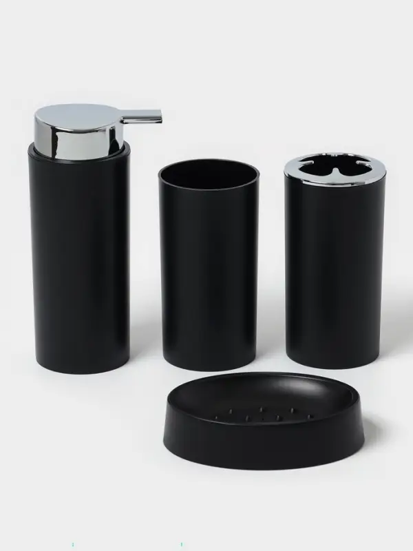 Аксессуары для ванной SAVANNA &laquo;Сильва&raquo;, 6 предметов, дозатор, мыльница, 2 стакана, ёршик, ведро, чёрные