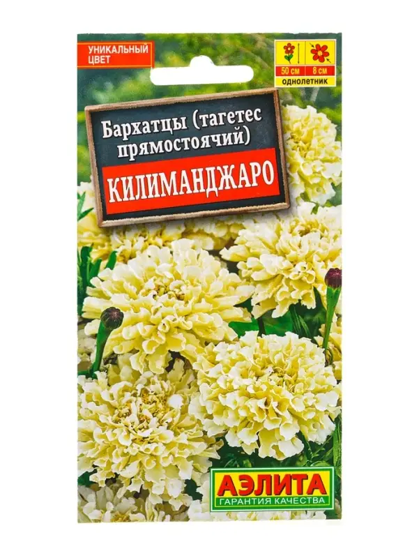 Семена цветов Бархатцы Килиманджаро прямостоячие , Ц/П,0,05 г Семена цветов Бархатцы Килиманджаро прямостоячие , Ц/П,0,05 г