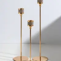 Подсвечник металл "Кольцо из страз" d=2,2 см набор 3 шт золото h=22, 27, 32 см