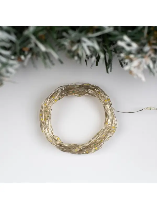 Гирлянда &laquo;Нить&raquo; 5 м, роса, IP20, серебристая нить, 100 LED, 2 режима, от батареек AAх3, свечение тёплое белое