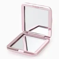 Зеркало складное квадрат (2) с/увел ВОЛНЫ 7,5см пластик розовый пакет QF