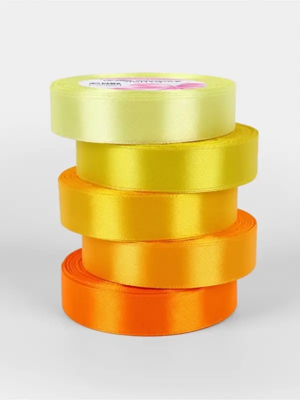 Атласная лента, набор 5 шт., 20 мм, 23&plusmn;1 м, жёлтый, оранжевый