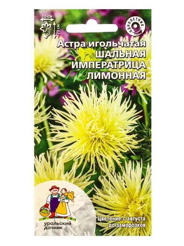 Семена Цветы Астра игольчатая Шальная императрица лимонная (УД) Е/П , Е/П,  0,2 г.