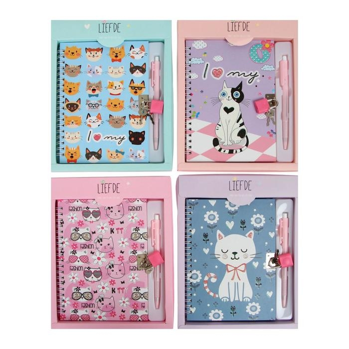 Записная книжка в подарочной коробке, А5, 45 листов, на замке, на гребне, линия, с ручкой, МИКС Записная книжка в подарочной коробке, А5, 45 листов, на замке, на гребне, линия, с ручкой, МИКС