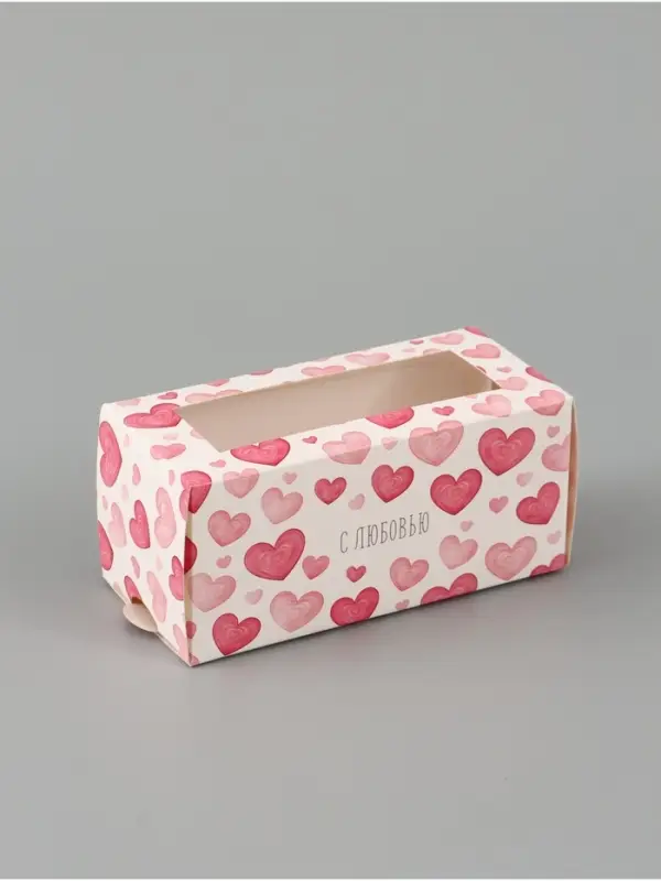 Коробка подарочная с окном &laquo;Сердца&raquo;, 12&times;5.5&times;5.5 см, самосборная