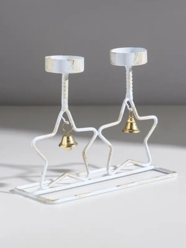 Подсвечник металл на 2 свечи  Подсвечник металл на 2 свечи "Две звезды" белый с патиной d=5 см 18,5х7,3х14,8 см